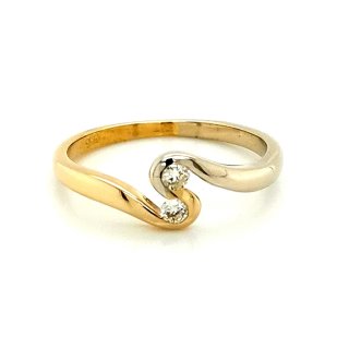 Geschwungener Damenring bicolor mit 2 Diamanten echt Gold 585 Glanz Ringweite 54